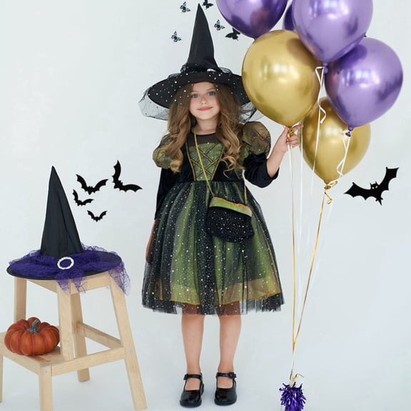 Cute Retro Witch Costume Dress for Teens Halloween Fancy Dress Party Cosplay Outfit Green 110