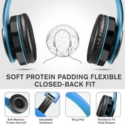 Bluetooth Headphones Over Ear, Hi-Fi Stereo Wireless Foldable Headset with Soft Memory-Protein Earmuffs, Built-in Mic and Wired Mode for PC/Cell Phones/TV(Blue)