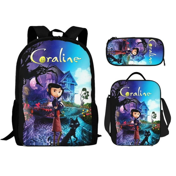 Coraline Backpack Set, Backpack with Lunch Box and Pencil Case 3pcs Set