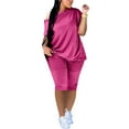 thumbnail image 5 of REORIAFEE Casual Outfits for Women Comfy Vacation Tacksuit Festival Outfit Women's Summer Fashion Casual Sexy Fashion Casual Breasted One Shoulder Loose Short Sleeve Shorts Suit Hot Pink L, 5 of 8