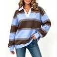 thumbnail image 4 of Women Oversized Striped Polos Sweatshirt Color Block Lapel Collared Pullover Tops Striped Long Sleeve Rugby Casual Loose Shirts, 4 of 10