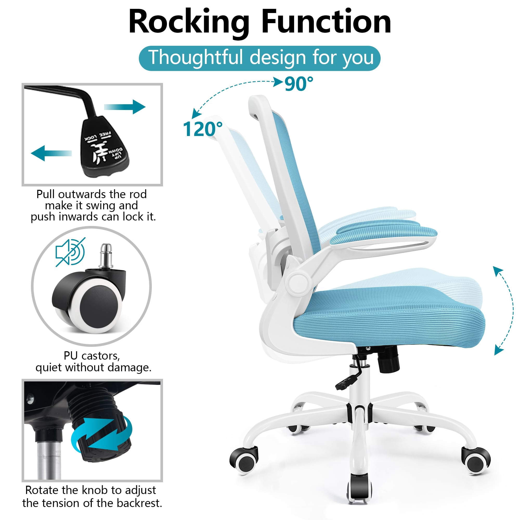 Office Chair, Ergonomic Desk Chair Breathable Mesh Chairs Adjustable High Back Lumbar Support Flip-up Armrests, Executive Rolling Swivel Comfy Computer Chairs Home Office Black