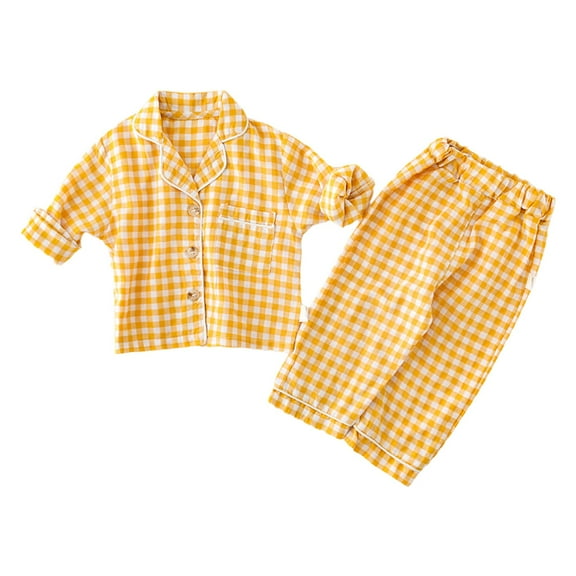 Sngxgn Girl's 2 Piece Outfits Short Sleeve Shirt and Belted Pants Set(Yellow,110)