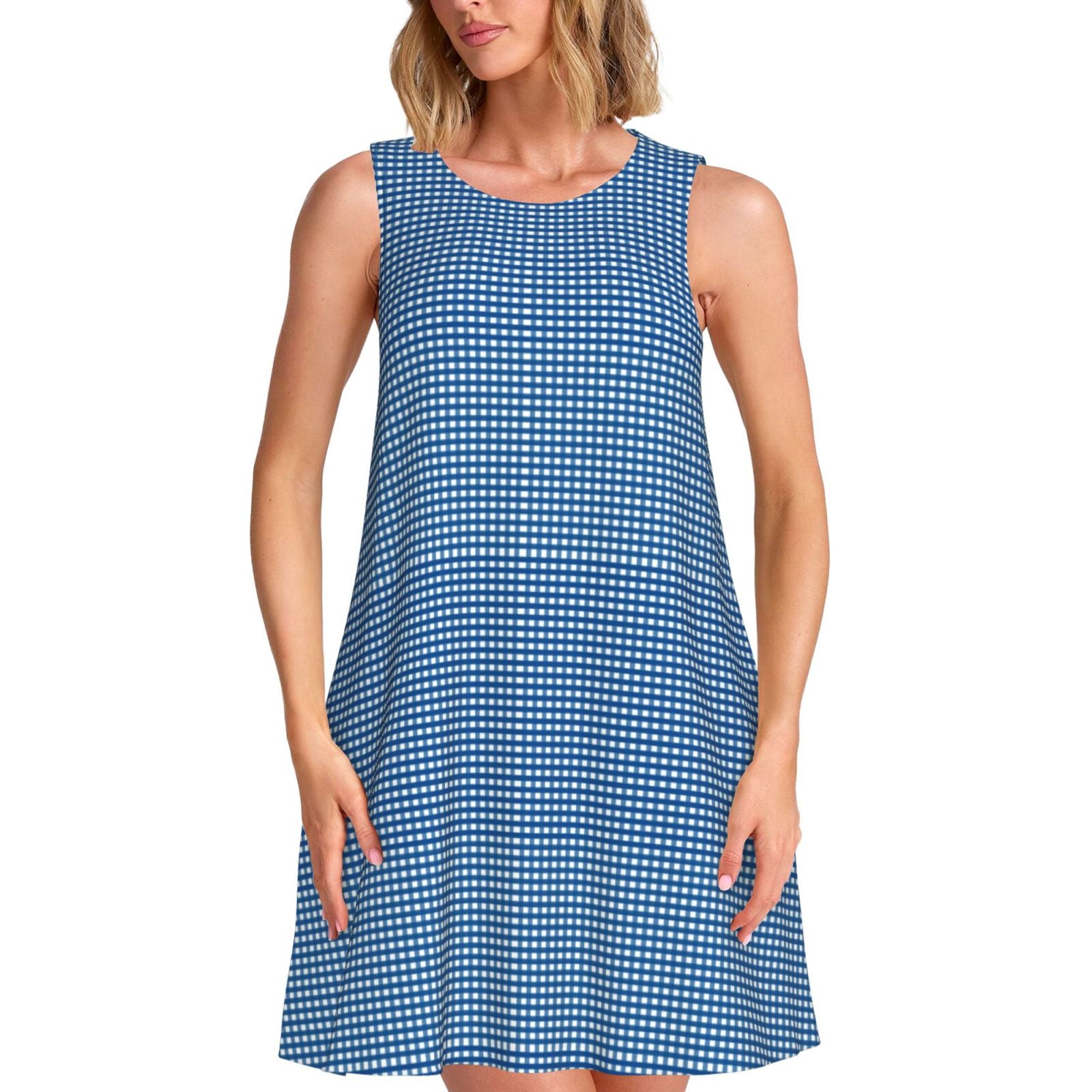 Cauagu Blue Gingham for Womens' Summer Dresses,Sleeveless