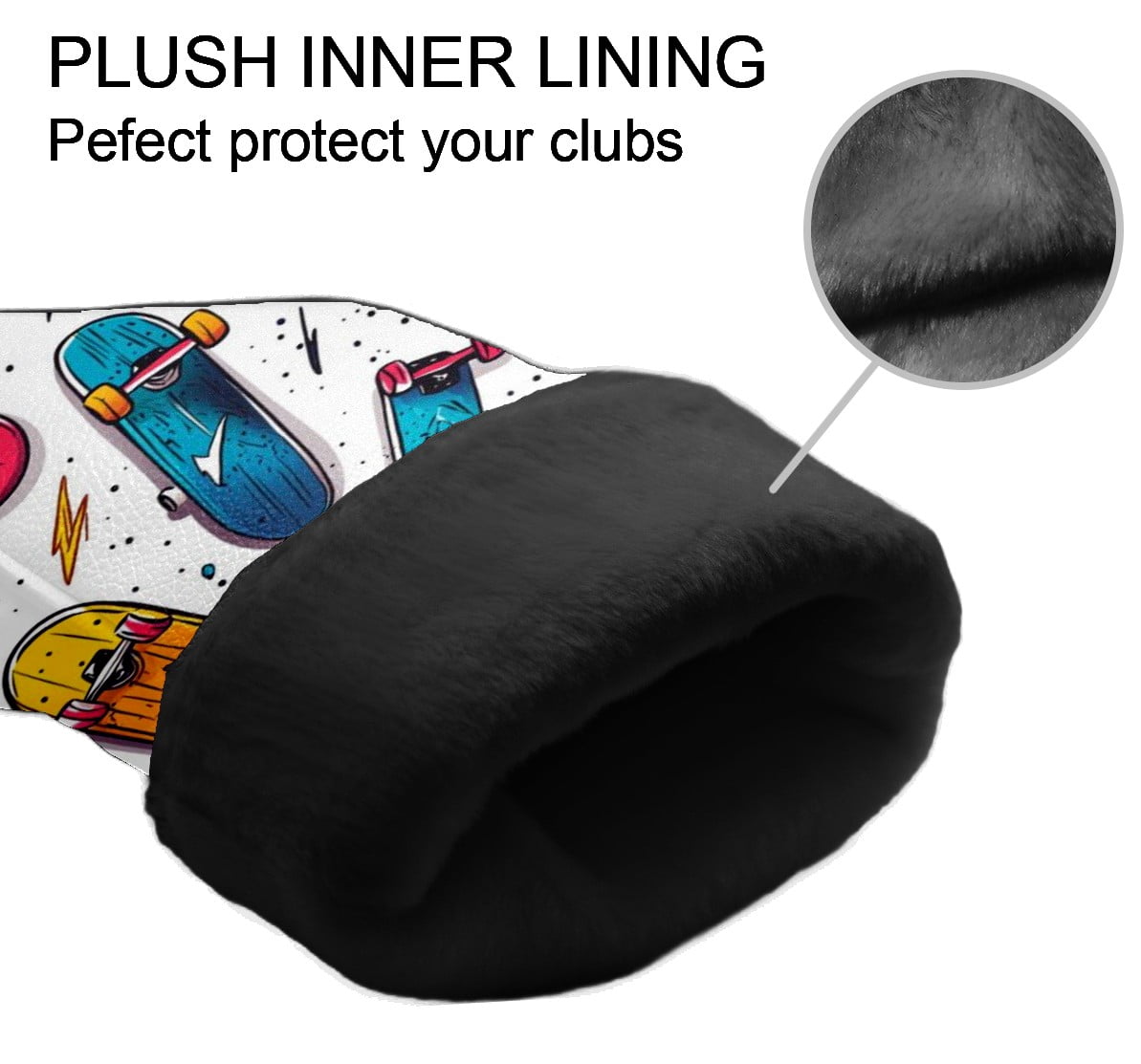 Golf Head Covers Skateboard Pattern for Driver, Wood & Hybrid, Premium Waterproof PU Leather with Plush Lining, Cool Sports Golf Gifts
