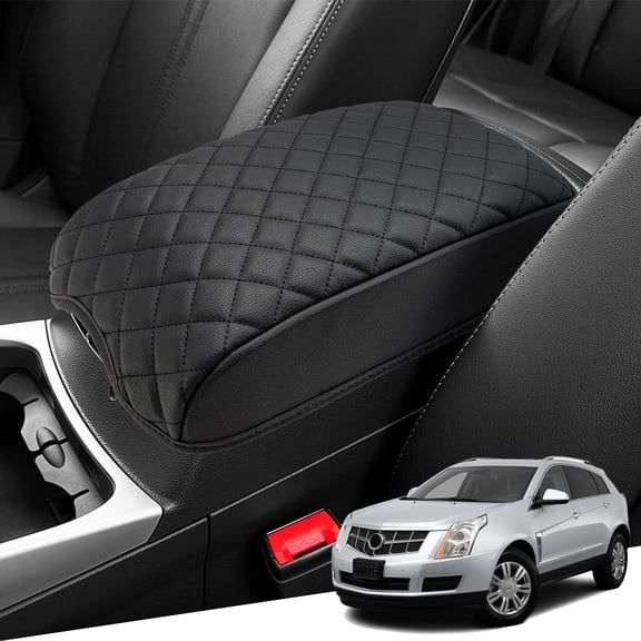 KBH Center Console Cover for Cadillac SRX 2010-2016, Middle Console Arm Rest Lid Cushion Protector for Car Interior Accessories, Black Leather Trim