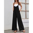 thumbnail image 2 of Pierna ancha jumpsuit alta cintura sin respaldo Correa casual suelta poliéster mujeres ropa negro M, 2 of 7