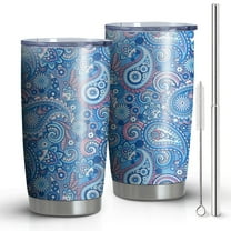 20oz Tumblers Blue Paisley Pattern Stainless Steel Vacuum Insulated Double Wall Travel Tumbler Cups Mug with Lid and Straw,Cleaning Brush for Cold & Hot Drinks