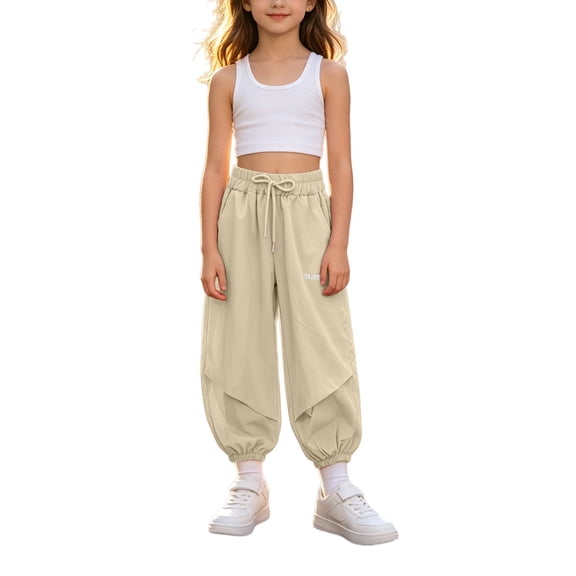 Ruyang Girls Jogger Pants Lightweight Loose Casual Sports Joggers Cute Letter Print Drawstring Outdoor Hiking Pants School Clothes