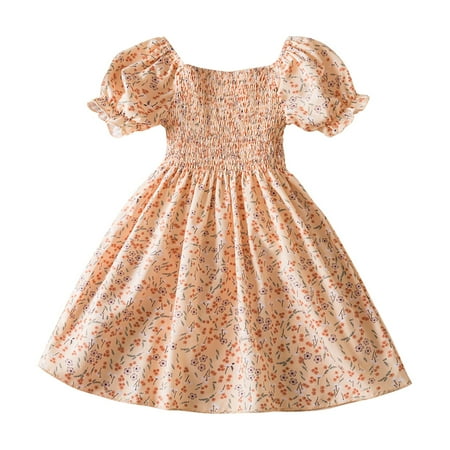

XIEULQP Baby Girl Clothes Girls Summer Short Bubble Sleeve Floral Casual Lightweight Dresses Summer Dress Yellow