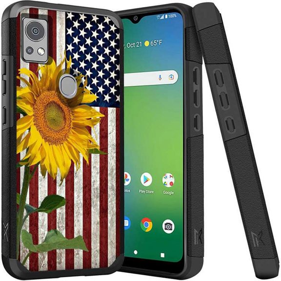 ANJ  Shockproof Dual Layer Slim Hard Case   Tempered Glass Cover Compatible with Icon 5, AT&T Motivate 4 - American Sunflower