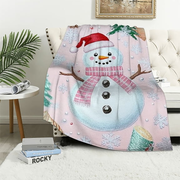 Pratyus Snowman Christmas Trees Flannel Blanket Soft Fuzzy Throw All Seasons Warmth Gift 60x80in