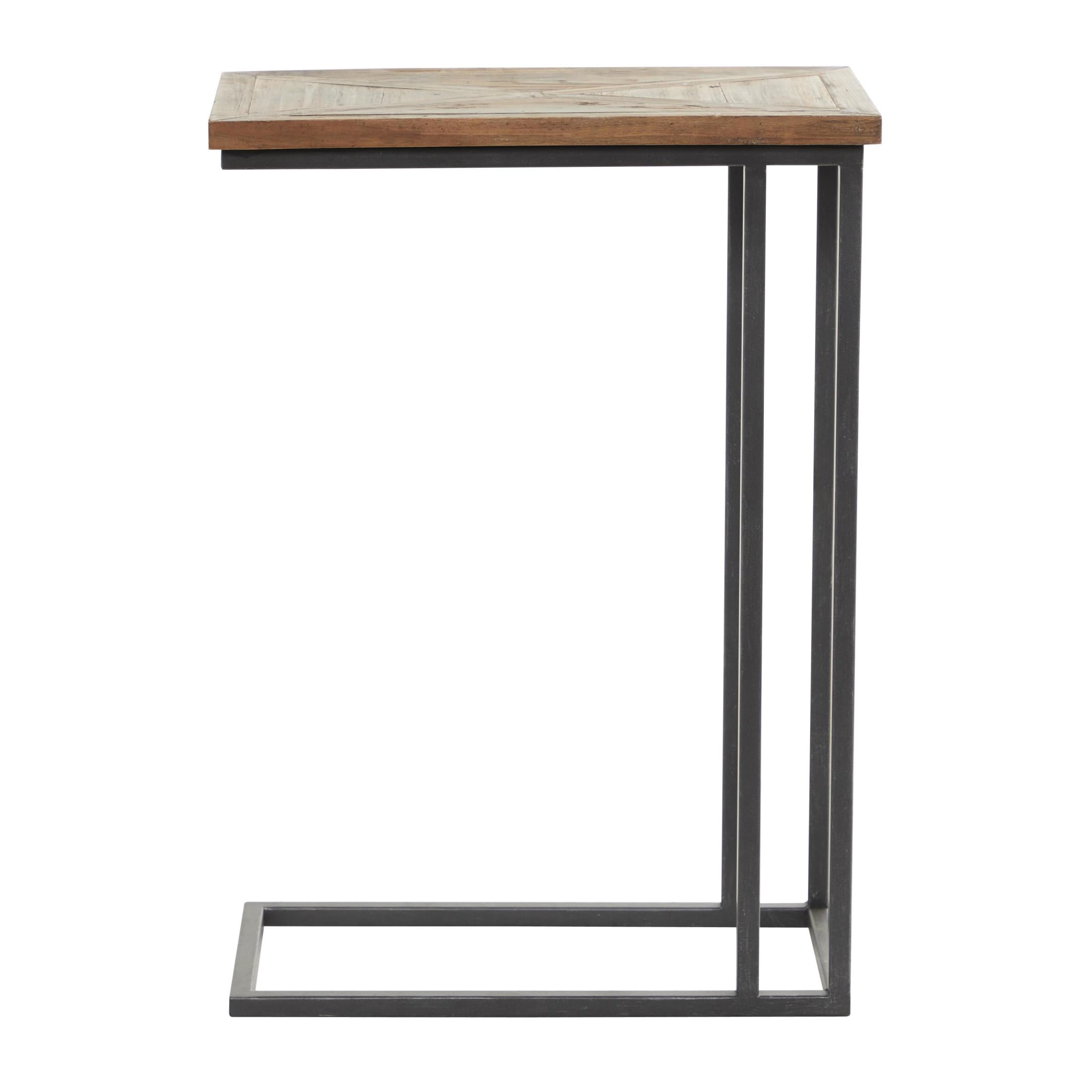 DecMode 19" x 26" Black Metal C-Shaped Accent Table with Brown Wood Top, 1-Piece