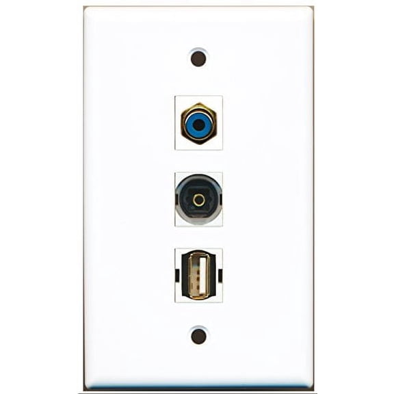 RiteAV - 1 Port RCA Blue and 1 Port USB A-A and 1 Port Toslink Wall Plate