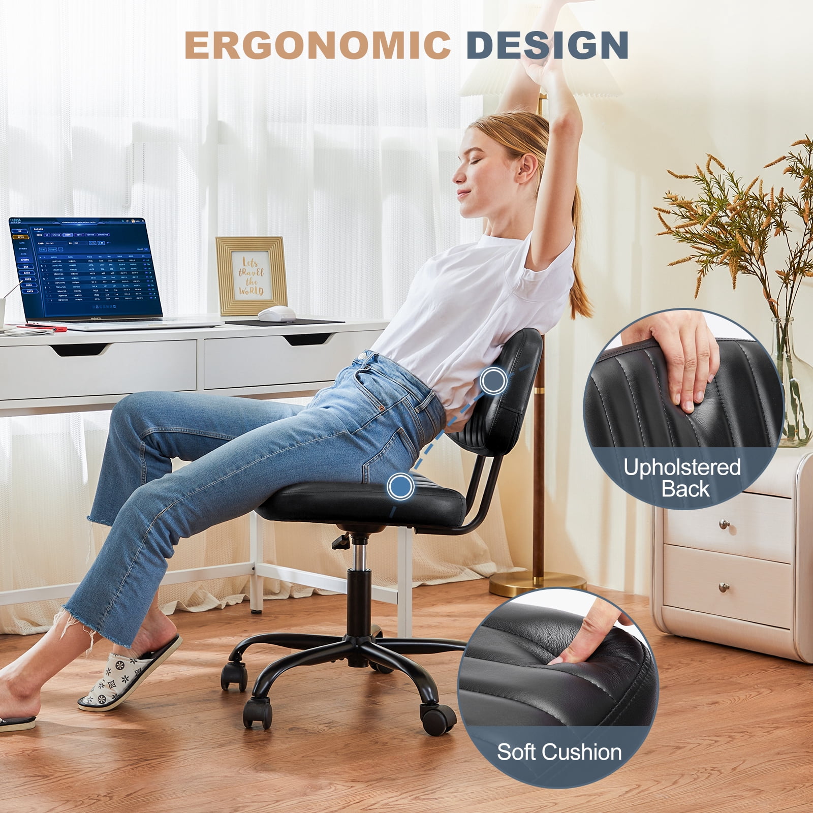 MAYEERTY Ergonomic Mid-Back Executive Office Chair Swivel Computer Desk Task Chair, Black