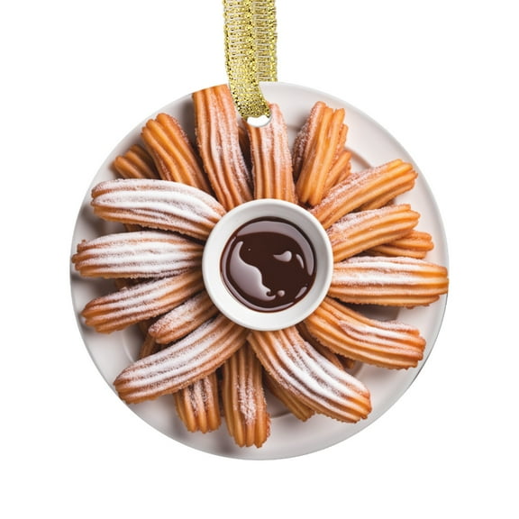 Churros with Chocolate Sauce Dessert Food Comfort Food Double Sided Ceramic Foodie Novelty Holiday Christmas Xmas Tree Ornament Gift Accessory (Flat Printed Design, NOT 3D)