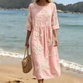 thumbnail image 5 of Ahabrexf Summer Dresses for Women, Floral Embroidered 3/4 Sleeve Round Neck Casual Midi Dress for Beach Vacation Wear, 5 of 8