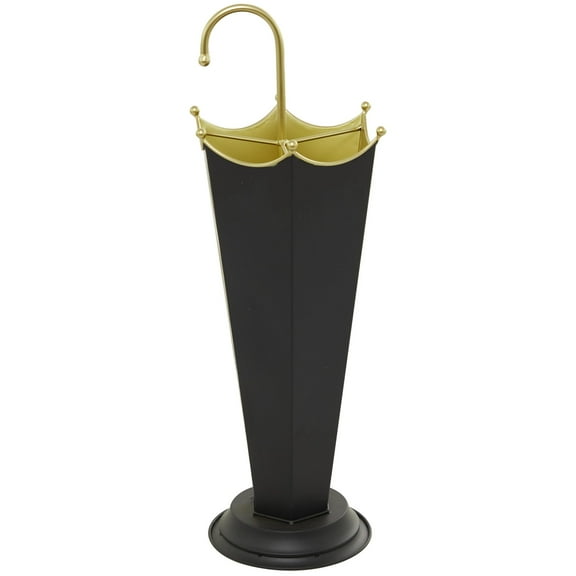 DecMode Black Abstract Metal Upside Down Kitschy Umbrella Stand with Gold Handle