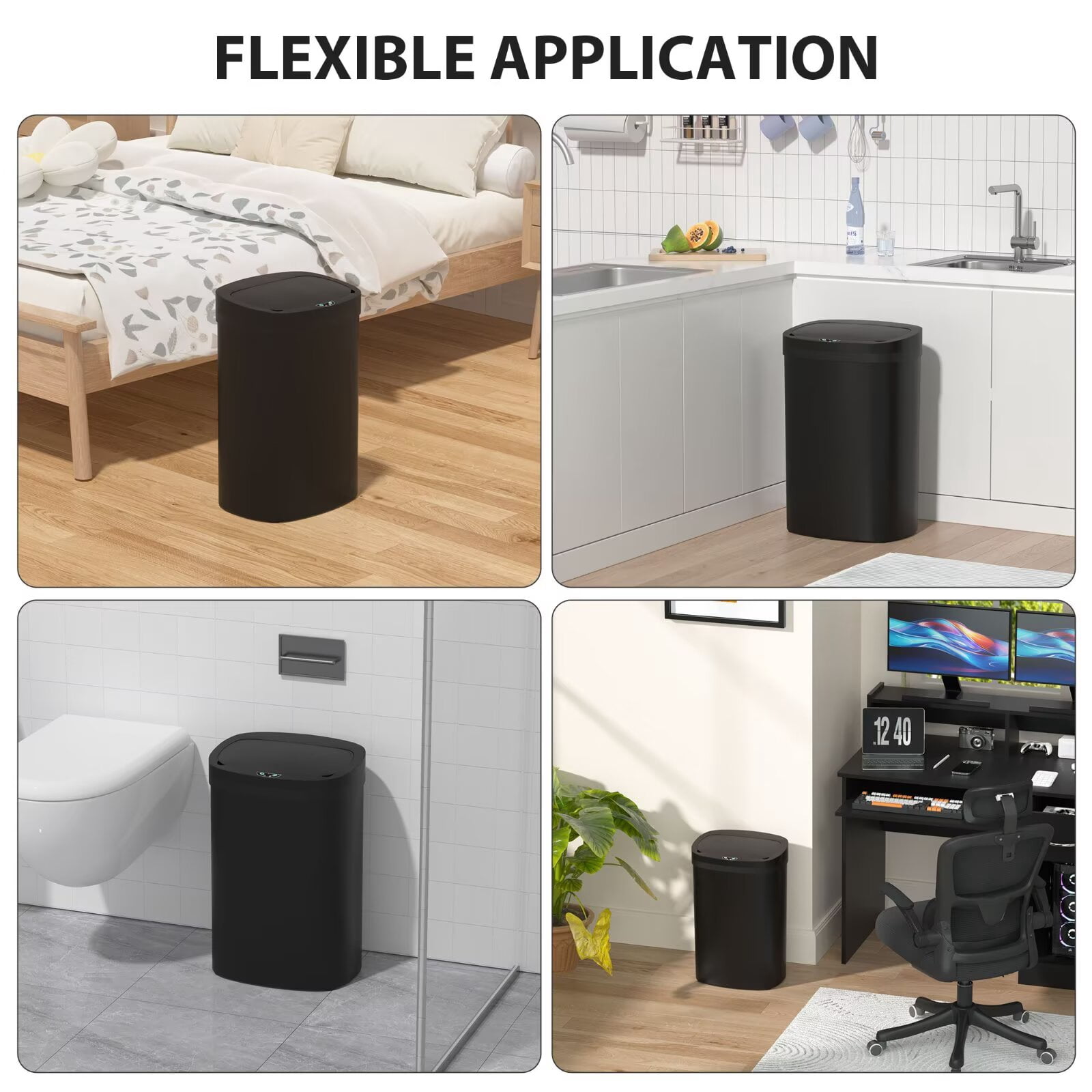 YRLLENSDAN Kitchen Trash Can 13 Gallon Size, Touchless Trash Can 13 Gallon, Motion Sensor Trash Can with Lid, Automatic Garbage Can 13 Gallon, Plastic Tall Trash Bin, Black