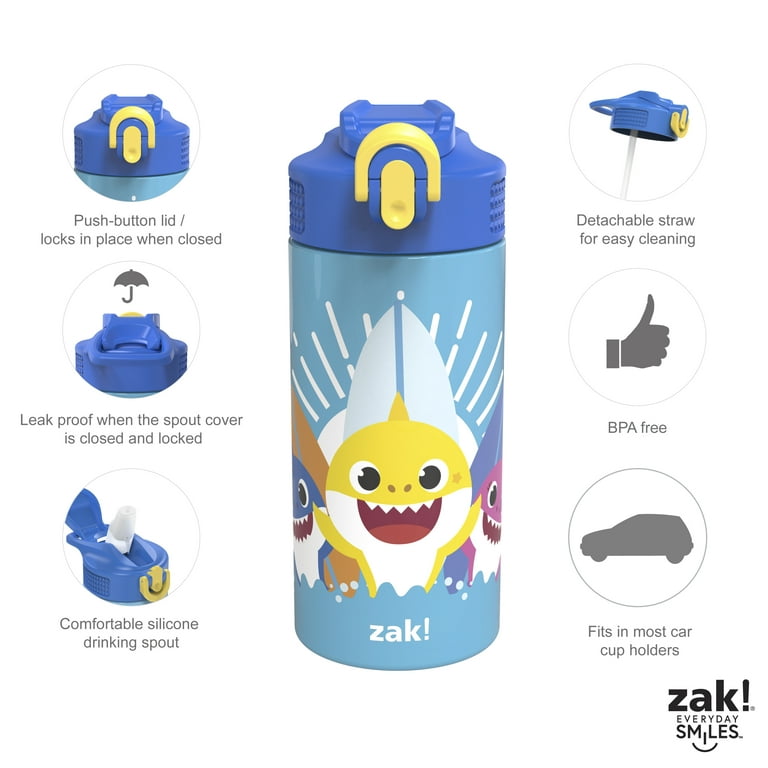 Zak Designs 13.5 Ounce Stainless Steel Insulated Water Bottle, Sharks 