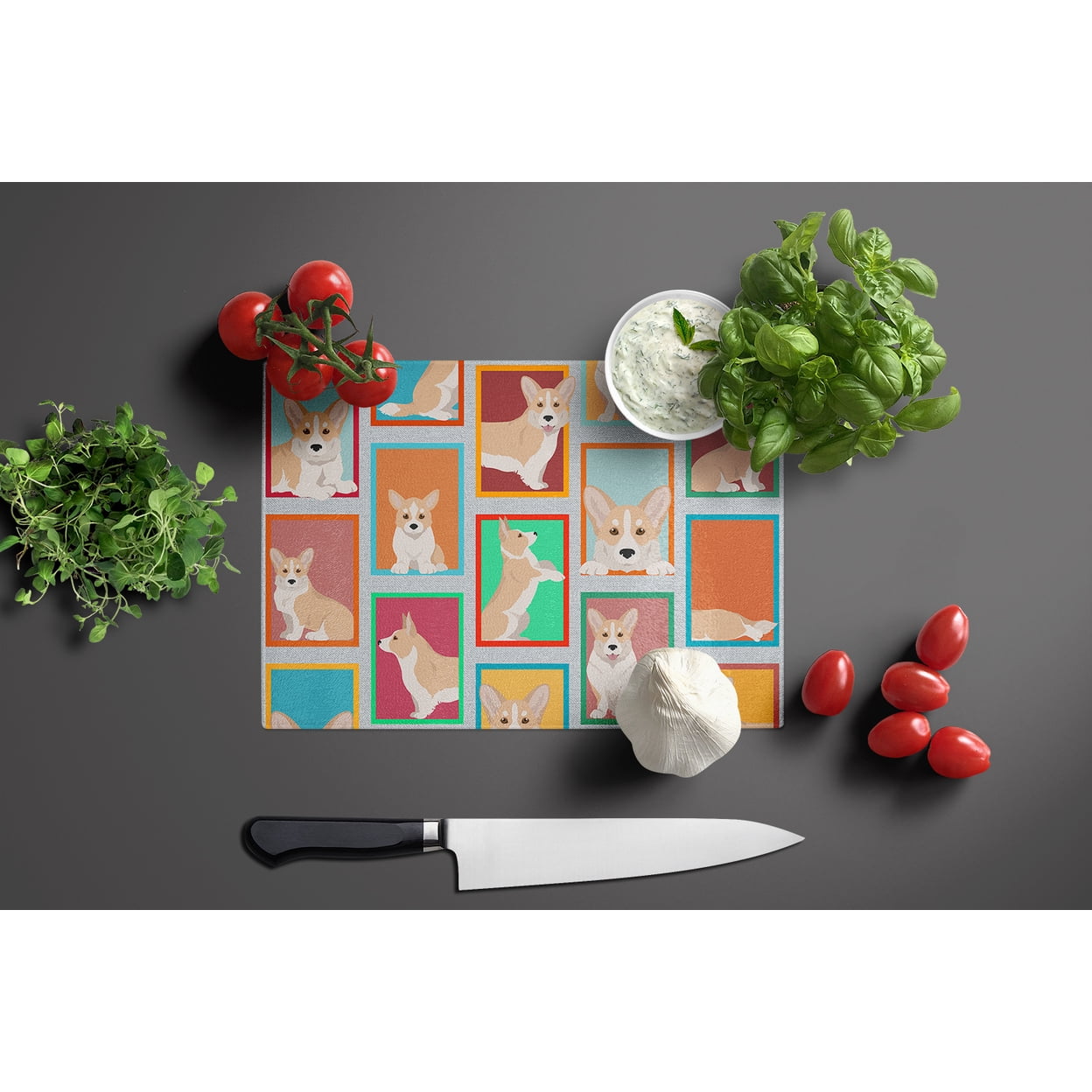 Lots of Fawn Cardigan Corgi Glass Cutting Board Large 12 in x 15 in