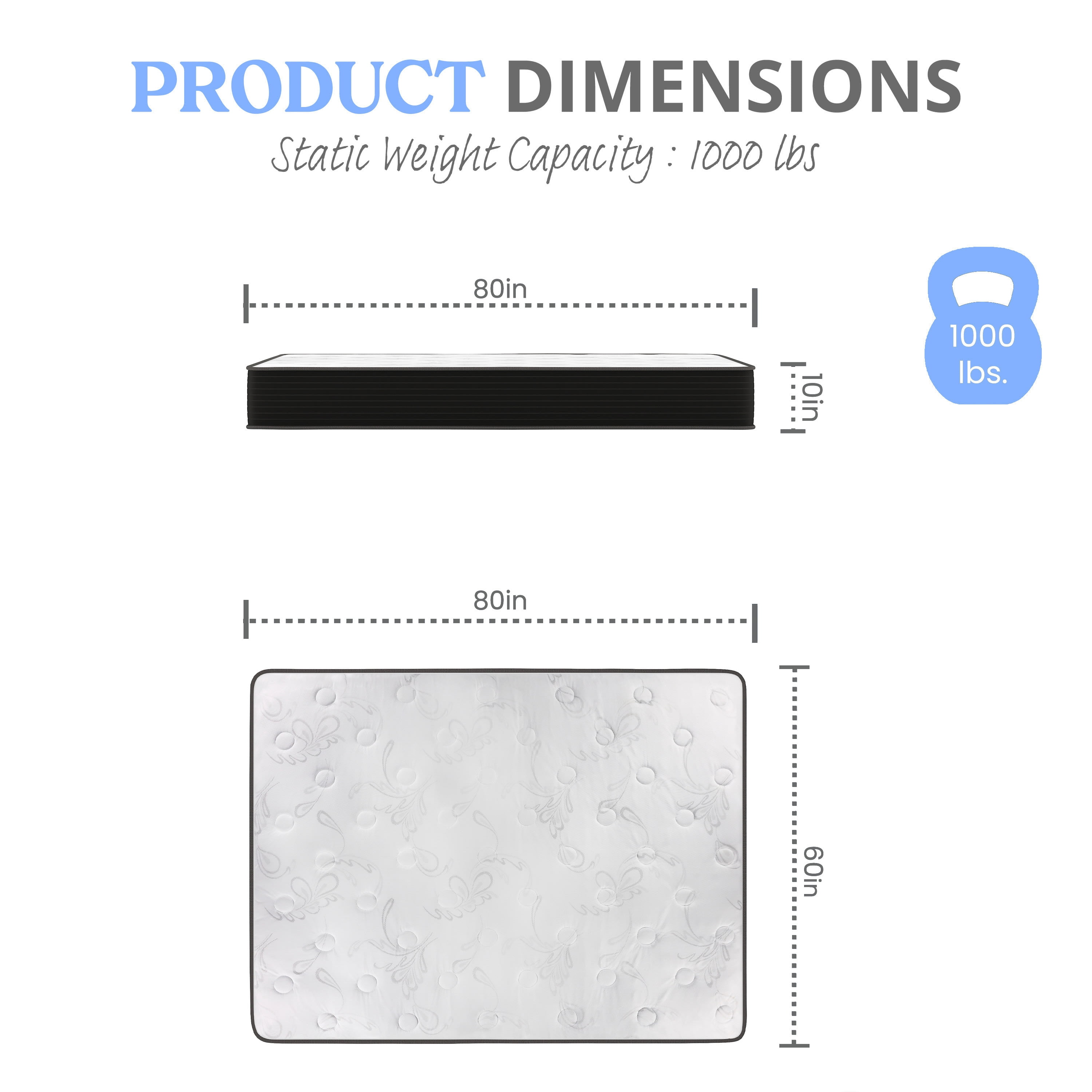 Emma + Oliver Queen Size 10 Inch Hybrid Mattress, High Density Cooling Foam and Pocket Spring Mattress in a Box, CertiPur-US Certified Foam, White/Black