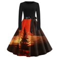 thumbnail image 4 of Christmas Dresses for Women Women's Casual Fashion Round Neck Long Sleeve Christmas Printed Party Vintage Long Dresses for Holiday Gathering,Coffee,4XL, 4 of 7