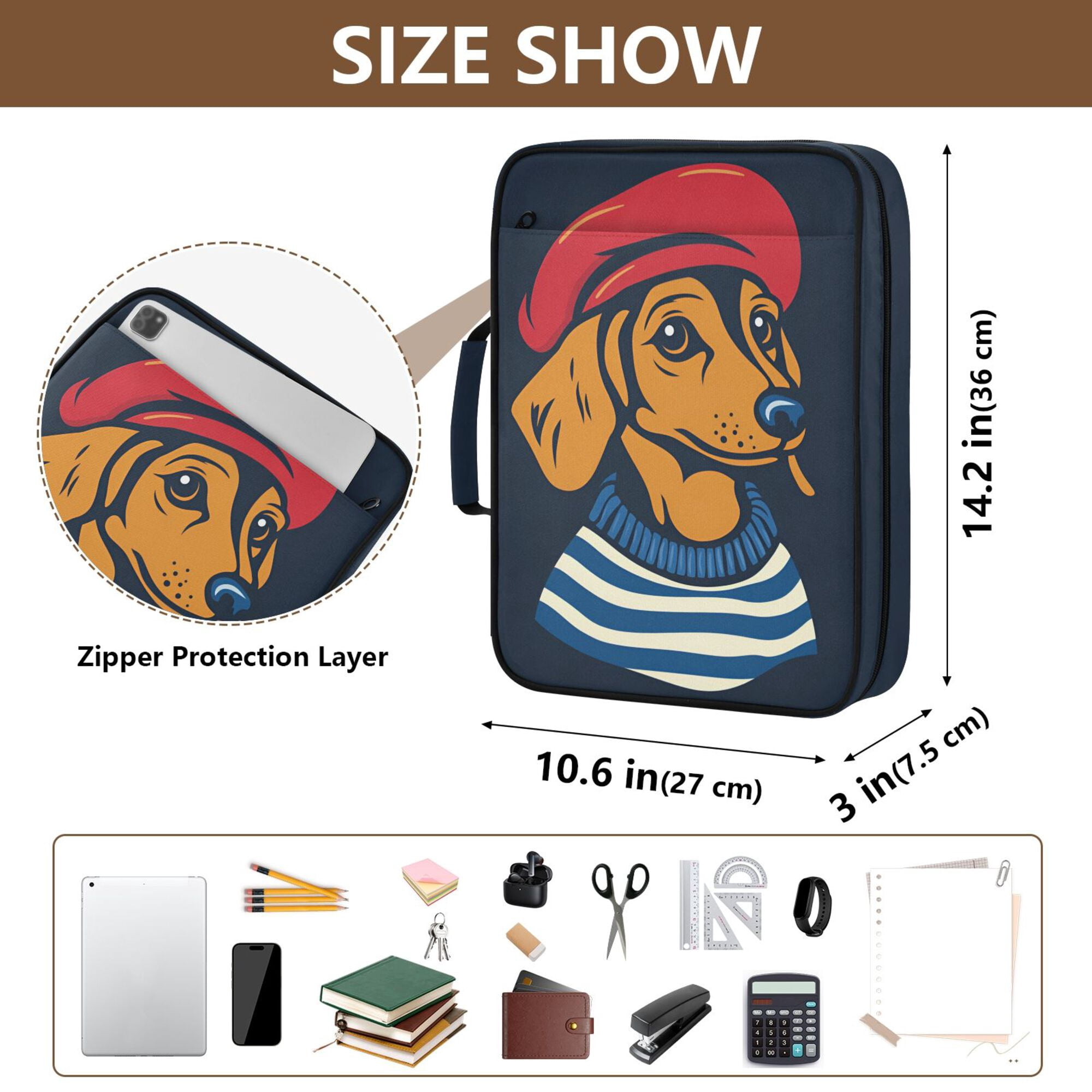 FORMRS Accordion File Folder A4 Size 7-Pocket Expanding Document Organizer Bag with 3 Ring Binder, Blue Dog Artist