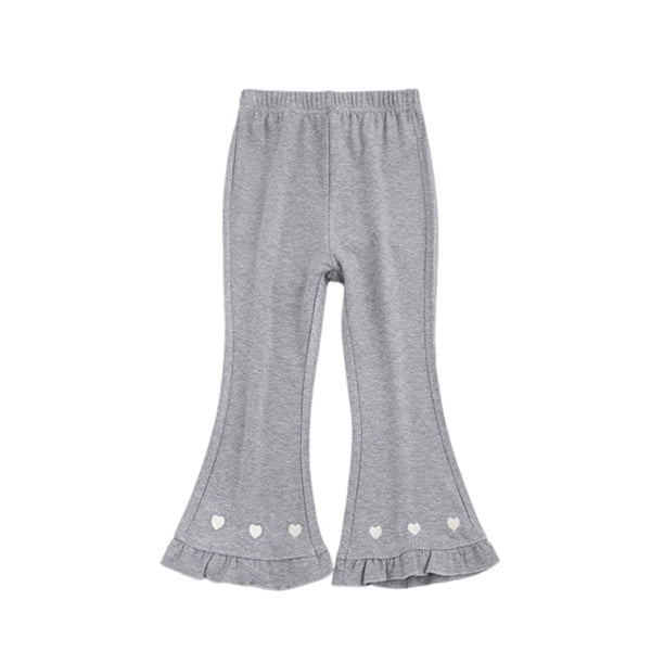 Odeerbi 3-9 Años Niñas Algodón Pantalones Acampanados Ruffle Pantalones de Campana Bordado Casual Pantalones Largos