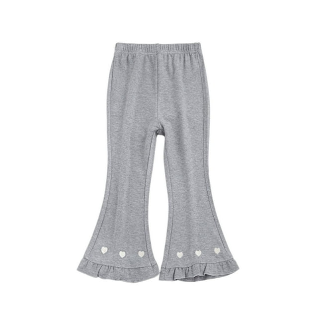 Odeerbi 3-9 Años Niñas Algodón Pantalones Acampanados Ruffle Pantalones de Campana Bordado Casual Pantalones Largos