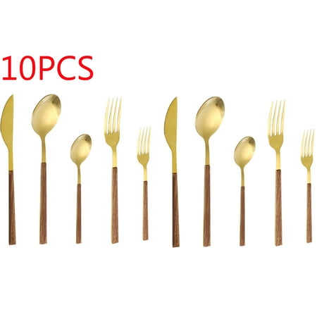 

Gold Stainless Steel Imitation Wooden Handle Cutlery Set 15/10/5Pcs Dinnerware Clamp Tableware Chopstick Knife Fork Spoon Set