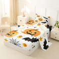thumbnail image 2 of Homewish Watercolor Pumpkin Lantern Twin Sheets for Kids, White Candy Corn Bat Halloween Bedding, 3pcs, 1 Flat Sheet, 1 Fitted Sheet and 1 Pillowcase, 2 of 5