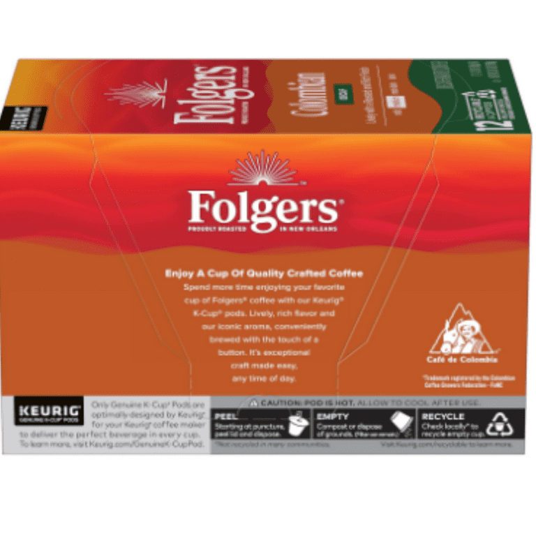 Folgers 100% Colombian Decaf Medium Roast Coffee Pods 12 Keurig K