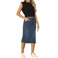 thumbnail image 3 of INSPIRE CHIC Women's Denim Skirts High Waist Zipped Split Back Midi Jean Skirts with Pockets S Blue, 3 of 7