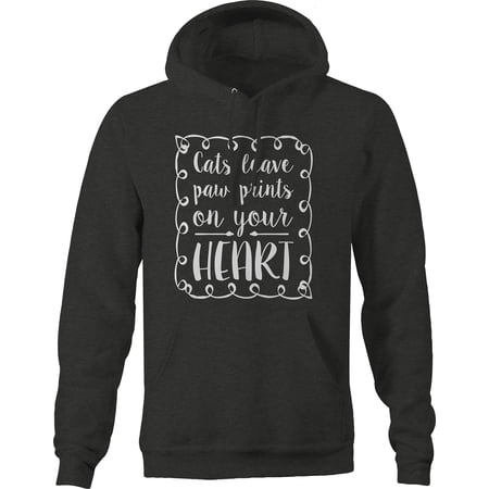 Cats leave Paw Prints on your Heart Love Pet Graphic Hoodies Xlarge Dark Grey
