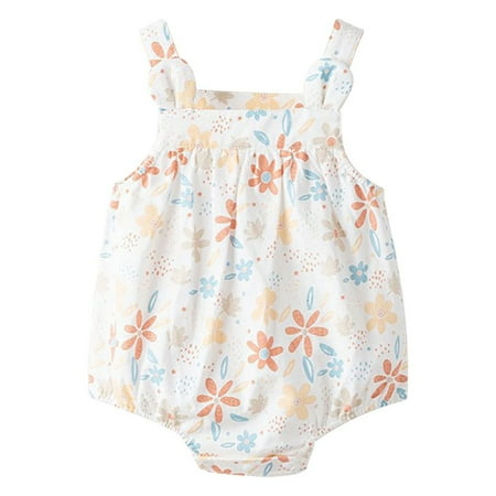 

JAKANYQ Bodysuits Summer Toddler Girl Cotton Sleeveless Solid Color Print Dress Soft Comfy Daily Wear Outfits Comfy Breathable