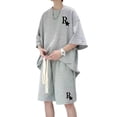thumbnail image 3 of Conjunto de dos piezas deportivo de gran tamaño de estilo universitario japonés y coreano para hombre y niño, camiseta holgada informal de manga corta y pantalones cortos, 3 of 5