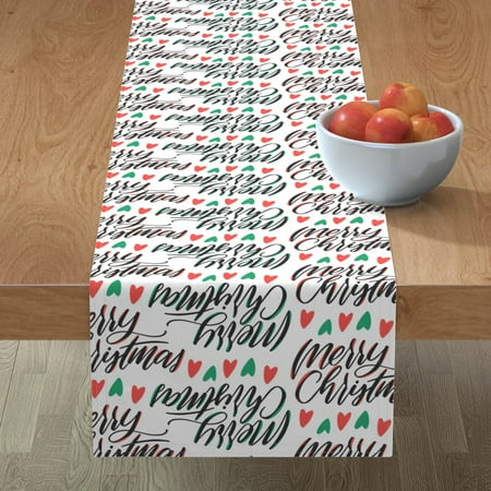 

Cotton Sateen Table Runner 90 - Christmas Xmas Holly Holiday Festive Winter Lettering Print Custom Table Linens by Spoonflower