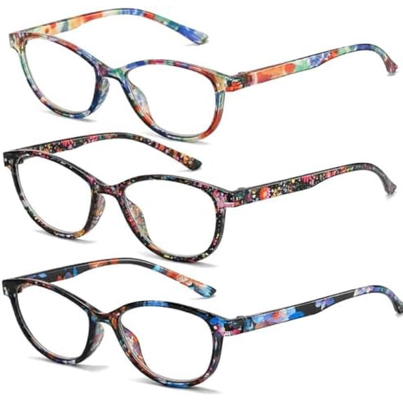 3 Pack Colorful Cat Eye Readers Floral Frame Reading Glasses Women Lightweight Spring Hinge Computer