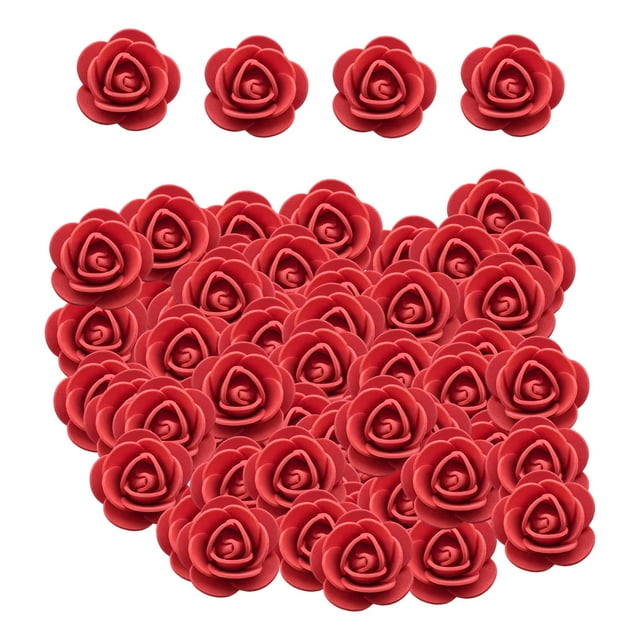 GROWTH TANK Mini Artificial Rose Heads Stemless Flower Heads for Table Home Decoration Red