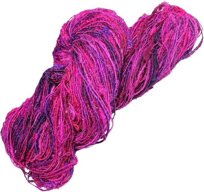 Knitsilk PREMIUM Recycled Sari Silk Yarn - Magenta shade 160 Yards | Good for Knitting, Crocheting and Jewelry Making, Pack of 2