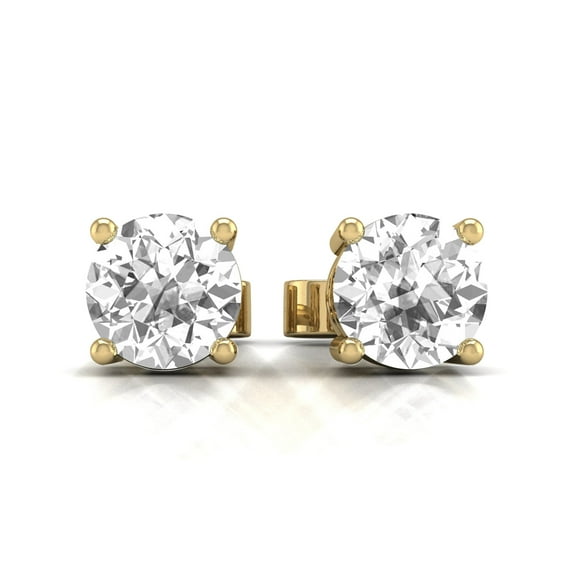 1 CTW Round Lab Grown Diamond Solitaire Stud Earrings with Basket Setting Pushbacks in 14K Yellow Gold (E-F, VS1-VS2)