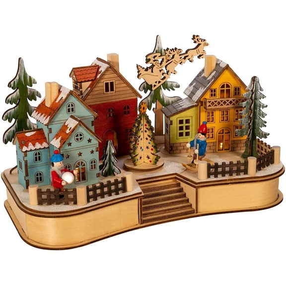 Engineered Wood Kurt Adler 7.08-Inch Battery-Operated Musical LED Motion Village House, Multi