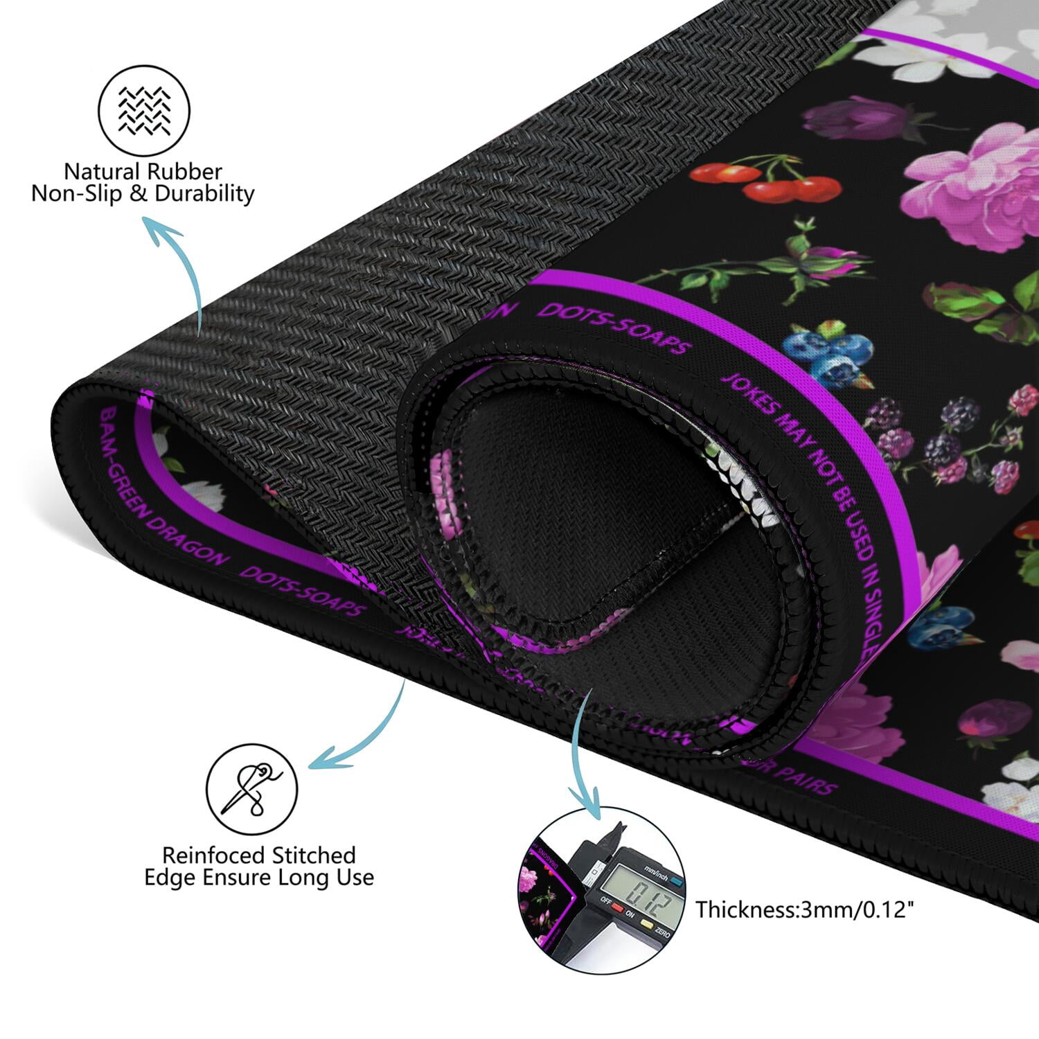 Flower Mahjong Mat with Rules, 31.5*31.5in Anti Slip American Mahjong Mat for Table, Noise Reduction, Neoprene Mah jongg Mats with Carrying Bag & 3 Dices, Mahjong Set Gift, Board Tile Games Mats