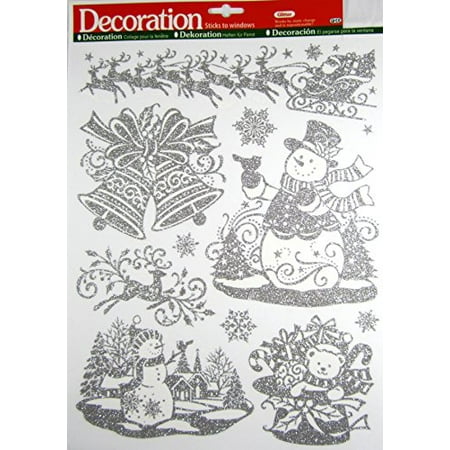 christmas holiday santa reindeer snowmen bells silver walmart christmas window clings
