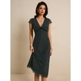 thumbnail image 3 of Elegant Blue Floral Print Midi Dress With V-Neck And Lettuce Trim Detail, 3 of 10