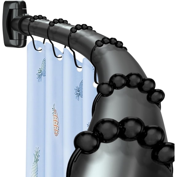 Curved Shower Curtain Rod,33-78 inches Adjustable Arched Round Shower curtain rods,Rustproof Black Curved Shower Curtain Rod for Bathroom, Premium Stainless Steel Need to Drill
