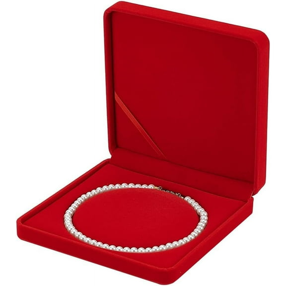 Velvet Jewelry Gift Box 7.48x7.48x1.6 Square Velvet Pearl Necklace Storage Gift Box Cerise Red Necklace Gift Display Case Wedding Jewelry Storage Holder