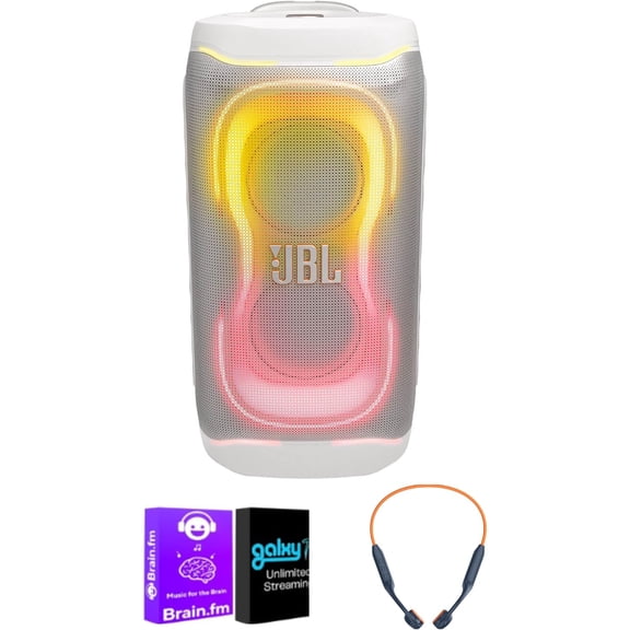 JBL PartyBox 330 White Bundle with AudioTrends & FQ1100BK Stand