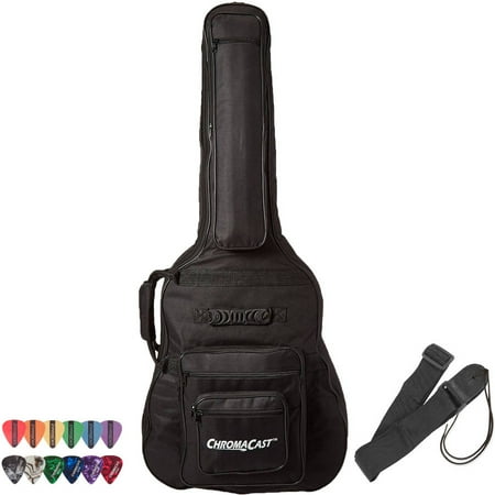 Left Handed Guitar Case - ChromaCast 6-Pocket Acoustic Guitar Padded Gig Bag with Accessories